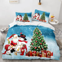 Festive Holiday Bedding Set, Christmas Santa Snowman Tree Duvet Cover Set, 3D Winter Microfiber Quilt Cover, Xmas Bedroom Decor
