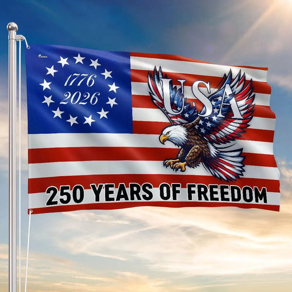 250 Years Of Freedom Flag | Bald Eagle Patriotic 1776-2026 | UV-Resistant Polyester | Commemorative American Independence Gift