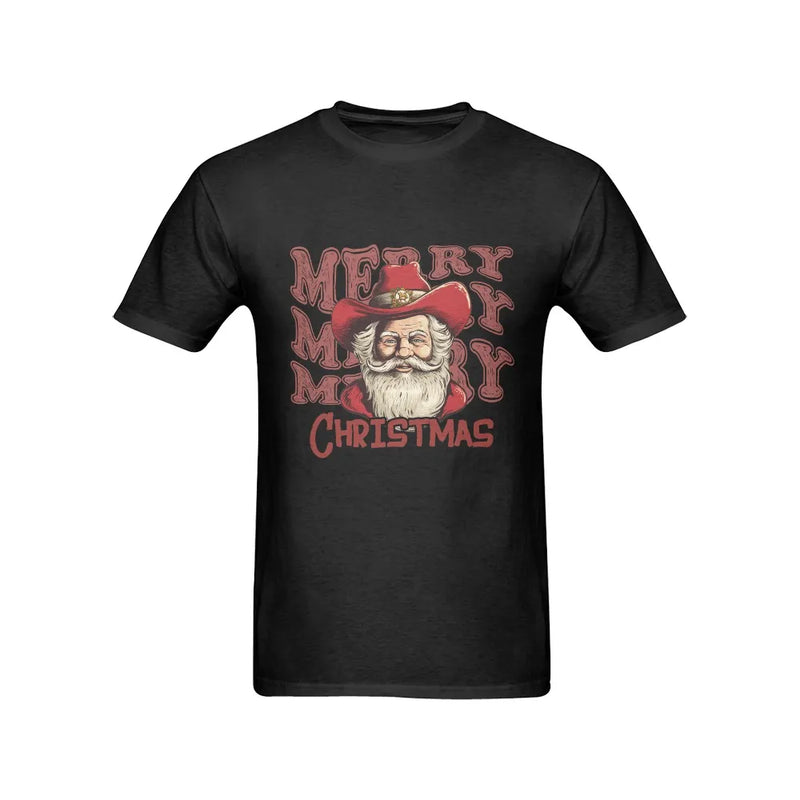 Cowboy Hat Santa Claus Shirt, Merry Merry Christmas Western Santa T-Shirt, Country Christmas Graphic Tee, Holiday Season Graphic T-Shirt