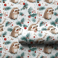 Woodland Holiday Wrapping Paper, Hedgehog Christmas Wrapping Paper, Watercolor Animal Gift Wrap, Winter Pine Festive Wrapping Paper