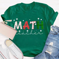 Colorful Snowflake Holiday Font Shirt, Math Teacher Christmas T-Shirt, Adorable Mathematics Educator Graphic Tee, Xmas Teacher Present