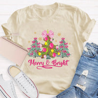 Merry and Bright Holiday Graphic Tee, Bow Christmas Tree Teacher Shirt, Adorable Teacher Christmas T-Shirt, Winter School Holiday Present