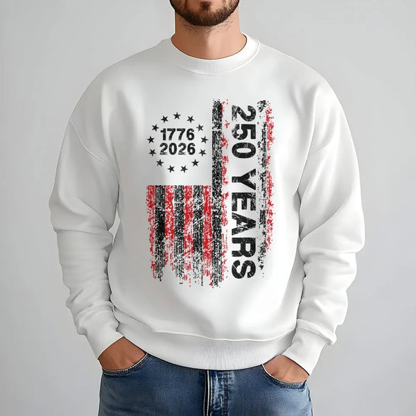 USA 250 Years Anniversary Sweatshirt | 1776-2026 Patriotic Flag Graphic | Premium Cotton Blend | Independence Day Gift for Americans