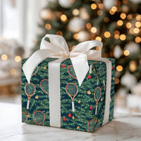 Racket and Ornament Gift Wrap, Tennis Christmas Wrapping Paper, Festive Sports Holiday Wrapping Paper, Tennis Player Xmas Gift Wrap Roll