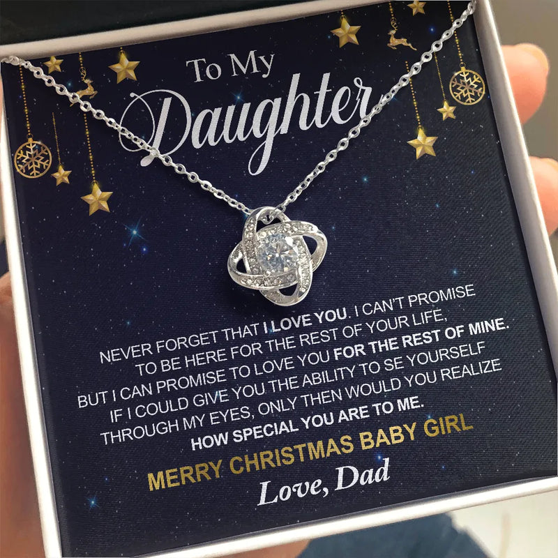 14k White Gold Over Stainless Steel Pendant Necklace, Love Knot Necklace for Daughter from Dad, Sentimental Christmas Keepsake Jewelry