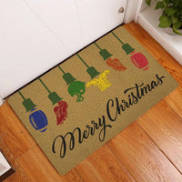 String Lights Holiday Football Doormat, Merry Christmas Football Doormat, Sports Fan Welcome Mat, Non-Slip Gameday Winter Entryway Rug