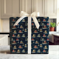 Starry Winter Gift Wrap, Snowy Village Night Wrapping Paper, Comfy Christmas Village Wrapping Paper, Holiday Cottage Wrapping Paper Roll