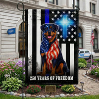 Rottweiler American Flag Garden Flag | 250 Years of Freedom Thin Blue Line | Double-Sided Polyester | Patriotic Christian Home Decor