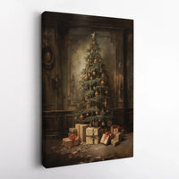 Old World Christmas Canvas Art, Vintage Christmas Tree Wall Art Digital Download, Rustic Holiday Tree Painting, Printable Christmas Print