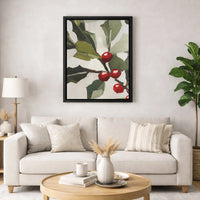 Minimalist Red Berry Wall Art, Abstract Christmas Holly Canvas Art, Botanical Holiday Canvas Print, Winter Seasonal Festive Home Wall Decor
