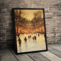 Impressionist Holiday Night Scene Canvas Print, Winter Ice Skating Rink Canvas Wall Art, Christmas Decor, Printable Digital Download Present