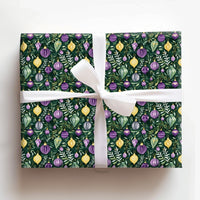 Festive Holiday Foliage Gift Wrap, Watercolor Christmas Ornament Wrapping Paper, Green Ornament Gift Wrap, Botanical Xmas Wrapping Paper