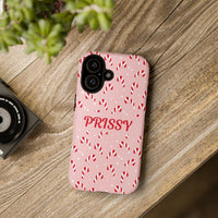 Personalized Name Christmas Phone Case, Pink Candy Cane Phone Case for iPhone, Festive Holiday Tough Phone Cover, Xmas Present for Her