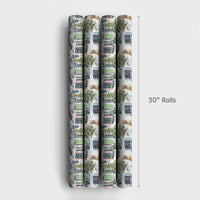 Colonial House Gift Wrap, Yellow Labrador Christmas Wrapping Paper, Festive Dog Wrapping Paper, Holiday Gift Wrap, Dog Lover Present Wrap