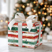 Red Green Gold Stripe Gift Wrap, Abstract Christmas Wrapping Paper, Watercolor Brush Strokes Gift Wrap, Polka Dot Holiday Paper