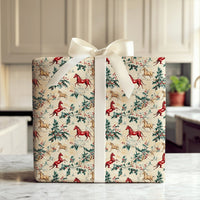 Equestrian Holiday Holly Gift Wrap, Vintage Horse Christmas Wrapping Paper, Country Snowflake Wrapping Paper, Horse Lover Present