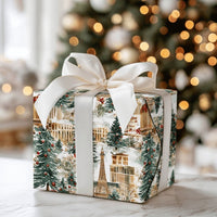 Eiffel Tower Winter Gift Wrap Roll, Parisian Christmas Wrapping Paper, Watercolor Paris Cityscape Wrapping Paper, Holiday Travel Gift Wrap