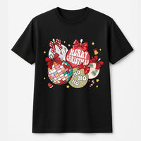 Coquette Bow Holiday Graphic Tee, Retro Christmas Ornaments T-Shirt, Vintage Xmas Tree Decor Shirt, Trendy Festive Holiday Top for Women