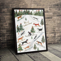 Whimsical Winter Holiday Canvas, Skiing Dogs Christmas Wall Art, Adorable Ski Dog Digital Download Print, Humorous Xmas Animal Seasonal Decor Present