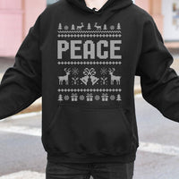 Reindeer Snowflake Pattern Sweatshirt, Peace Ugly Christmas Hoodie, Retro Holiday Fair Isle Pullover, Comfy Xmas Hooded Sweater for Couples