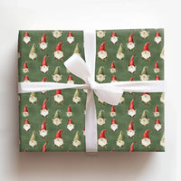 Dark Green Christmas Gift Wrap Roll, Scandinavian Gnome Wrapping Paper, Adorable Nisse Holiday Present Paper