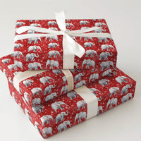 Red Snowy Holiday Gift Wrap, Watercolor Elephant Christmas Wrapping Paper, Adorable Winter Animal Wrapping Paper, Festive Holiday Present Wrap