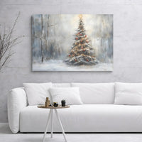 Winter Pine Forest Landscape Print, Snowy Christmas Tree Canvas Wall Art, Holiday Farmhouse Decor, Digital Download Christmas Present