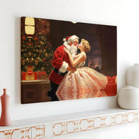 Retro Christmas Kissing Couple Poster, Vintage Santa Canvas Art, Holiday Santa Canvas Print, Printable Xmas Wall Decor, Holiday Present
