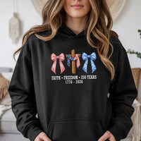 Patriotic Christian Hoodie | Faith Freedom 250 Years Cross Graphic | Cozy Cotton-Blend Pullover | Gift for Patriotic Christian