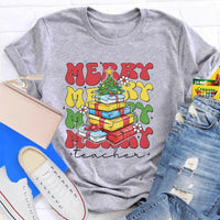 Festive Holiday Graphic Tee, Christmas Tree Teacher T-Shirt, Retro Xmas Teacher Shirt, School Educator Winter Tee, Teacher Christmas Present