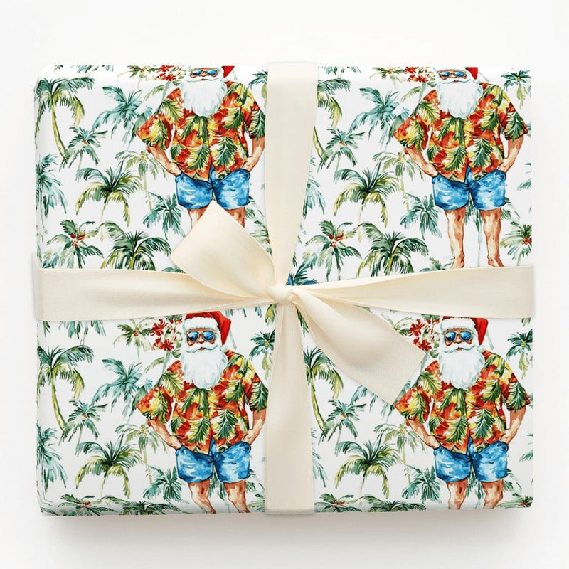 Hawaiian Beach Santa Gift Wrap, Tropical Santa Wrapping Paper, Christmas Wrapping Paper Roll, Coastal Holiday Gift Wrap, Summer Xmas Paper