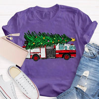 Retro Red Truck Holiday Graphic Tee, Vintage Christmas Tree Truck T-Shirt, Merry Christmas Winter Shirt, Xmas Present for Men and Women