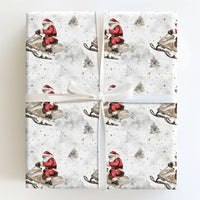 Watercolor Winter Gift Wrap, Cool Santa Sunglasses Snowmobile Wrapping Paper, Fun Christmas Wrapping Paper, Holiday Present Paper