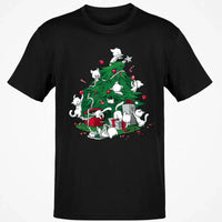 Humorous Holiday Chaos Graphic Tee, Cats Climbing Christmas Tree T-Shirt, Festive Kitty Christmas Shirt, Adorable Cat Lover Winter Top