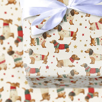 Sausage Dog Sweater Gift Wrap, Dachshund Christmas Wrapping Paper, Holiday Weiner Dog Gift Wrap, Adorable Pet Lover Paper