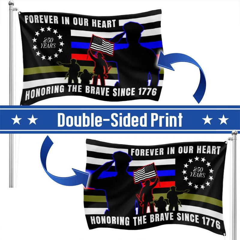Forever In Our Heart 250 Years Military Flag | Double-Sided Patriotic Memorial | Weather-Resistant Polyester | Veterans Day Gift