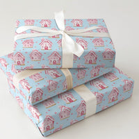 Pastel Christmas Wrapping Paper, Pink Gingerbread House Wrapping Paper, Watercolor Holiday Gift Wrap, Adorable Winter Present Wrapping Paper