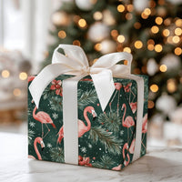 Tropical Poinsettia Gift Wrap, Pink Flamingo Christmas Wrapping Paper, Green Flamingo Wrapping Paper, Holiday Gift Wrap, Xmas Present Wrap