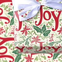 Floral Holiday Wrapping Paper, Joy Poinsettia Christmas Wrapping Paper, Botanical Xmas Gift Wrap Roll, Festive Present Wrapping Paper
