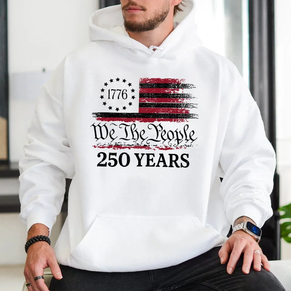 We The People 250 Years Hoodie | Distressed 1776 Patriotic Flag Design | Cotton-Blend Premium Comfort | Historical USA Independence Gift for Him