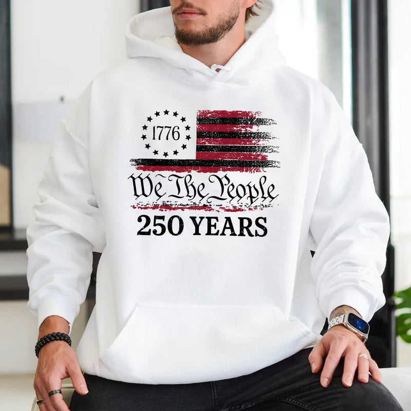 We The People 250 Years Hoodie | Distressed 1776 Patriotic Flag Design | Cotton-Blend Premium Comfort | Historical USA Independence Gift for Him