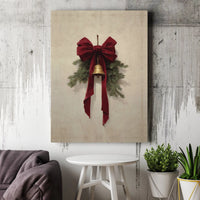 Rustic Christmas Bell Canvas Print, Christmas Jingle Bell Wall Art, Farmhouse Christmas Pine Decor, Holiday Print, Digital Download Poster