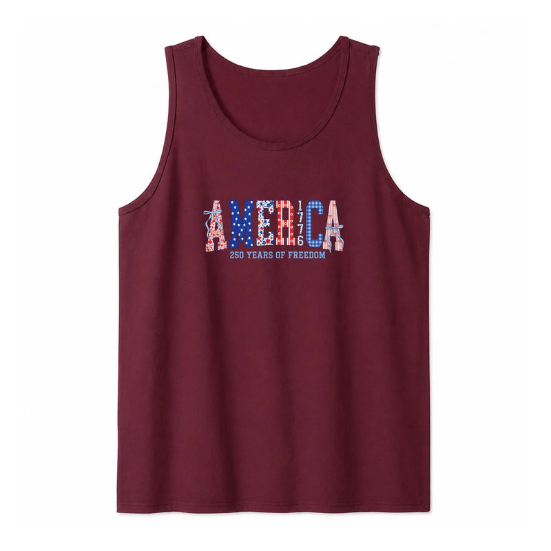 America 250 Years Tank Top | Patriotic Stars & Stripes Letter Art | Soft Breathable Unisex Fit | 4th of July Gift for Patriots