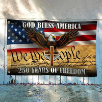 Patriotic Eagle Cross House Flag | We The People 250 Years of Freedom | Double-Sided Polyester | God Bless America Outdoor Decor
