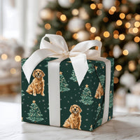 Green Holiday Dog Gift Wrap, Golden Retriever Christmas Wrapping Paper, Winter Retriever Wrapping Paper, Christmas Tree Dog Present Paper