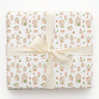 Whimsical Christmas Village Wrapping Paper, Pastel Gingerbread House Gift Wrap, Holiday Winter Present Paper, Xmas Gift Wrapping Paper Roll