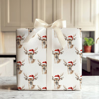 Woodland Animal Gift Wrap, Watercolor Reindeer Wrapping Paper, Santa Hat Reindeer Wrapping Paper, Rustic Christmas Holiday Wrapping Paper