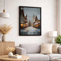 Winter Market Painting Style Print, Christmas Village Snowy Street Canvas Wall Art, Warm Glow Holiday Poster, Digital Download Festive Decor