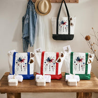 America Flowers Color-blocked Canvas Bag