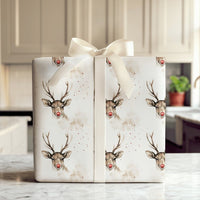 Watercolor Reindeer Gift Wrap, Red Nosed Reindeer Wrapping Paper, Festive Holiday Reindeer Paper Roll, Adorable Christmas Gift Wrapping Paper